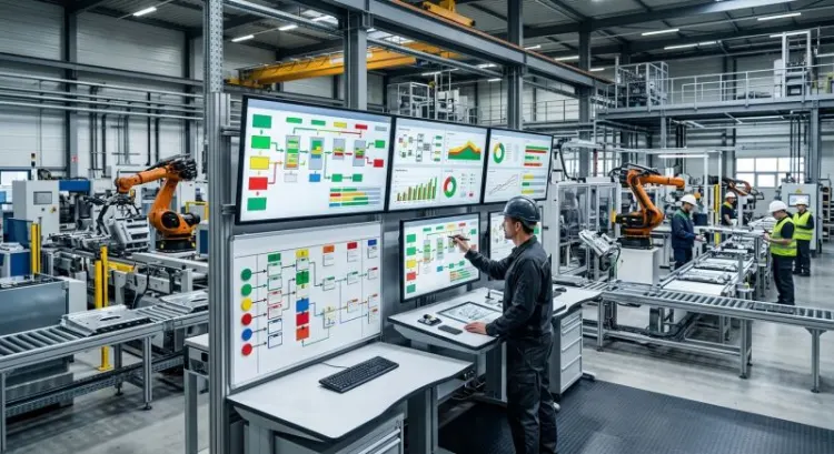 Management visuel lean en usine : tableau digital Andon et logiciel